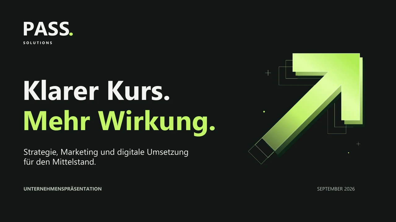 Titelseite der PASS Solutions Präsentation: Klarer Kurs. Mehr Wirkung.